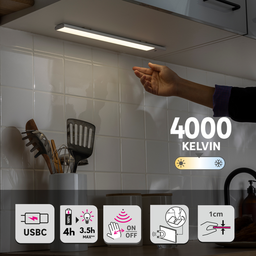 REGLETTE MAXO METAL WHITE 40CM LED 300LM NATURAL LIGHT WITH SENSOR