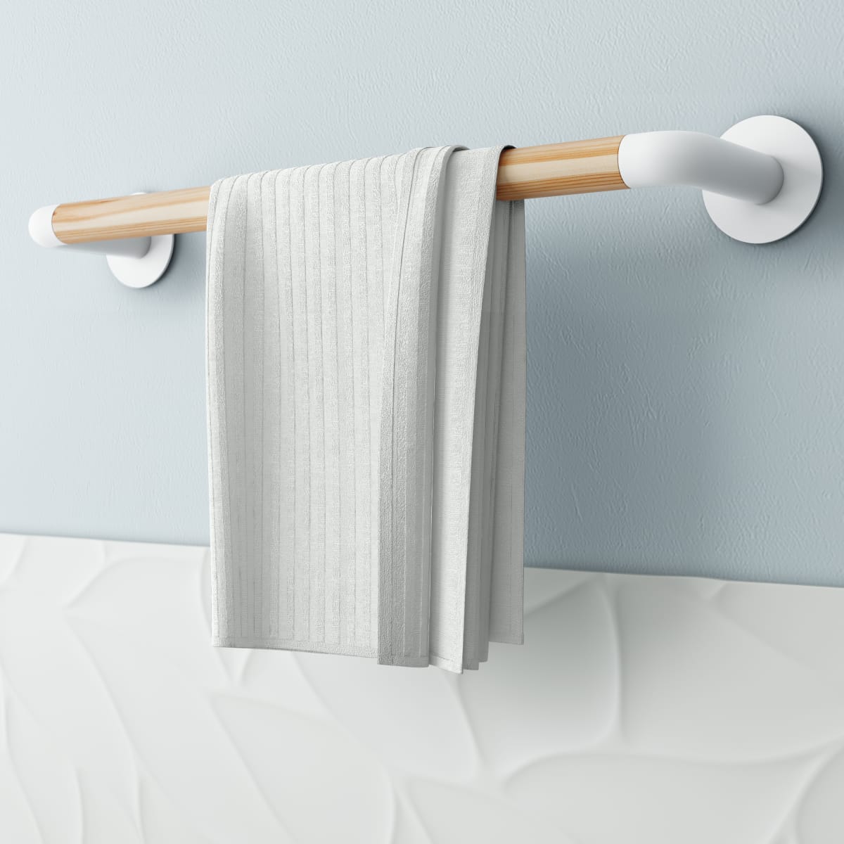 TOWEL RAIL L 45 CM ADHESIVE 3M OR SCREWS SCANDI SENSEA WHITE WOOD