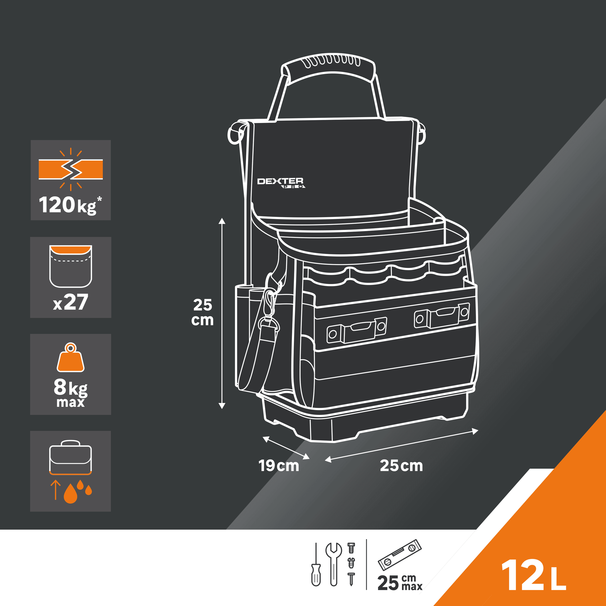 Electrician's tool bag - 12l dexter pro