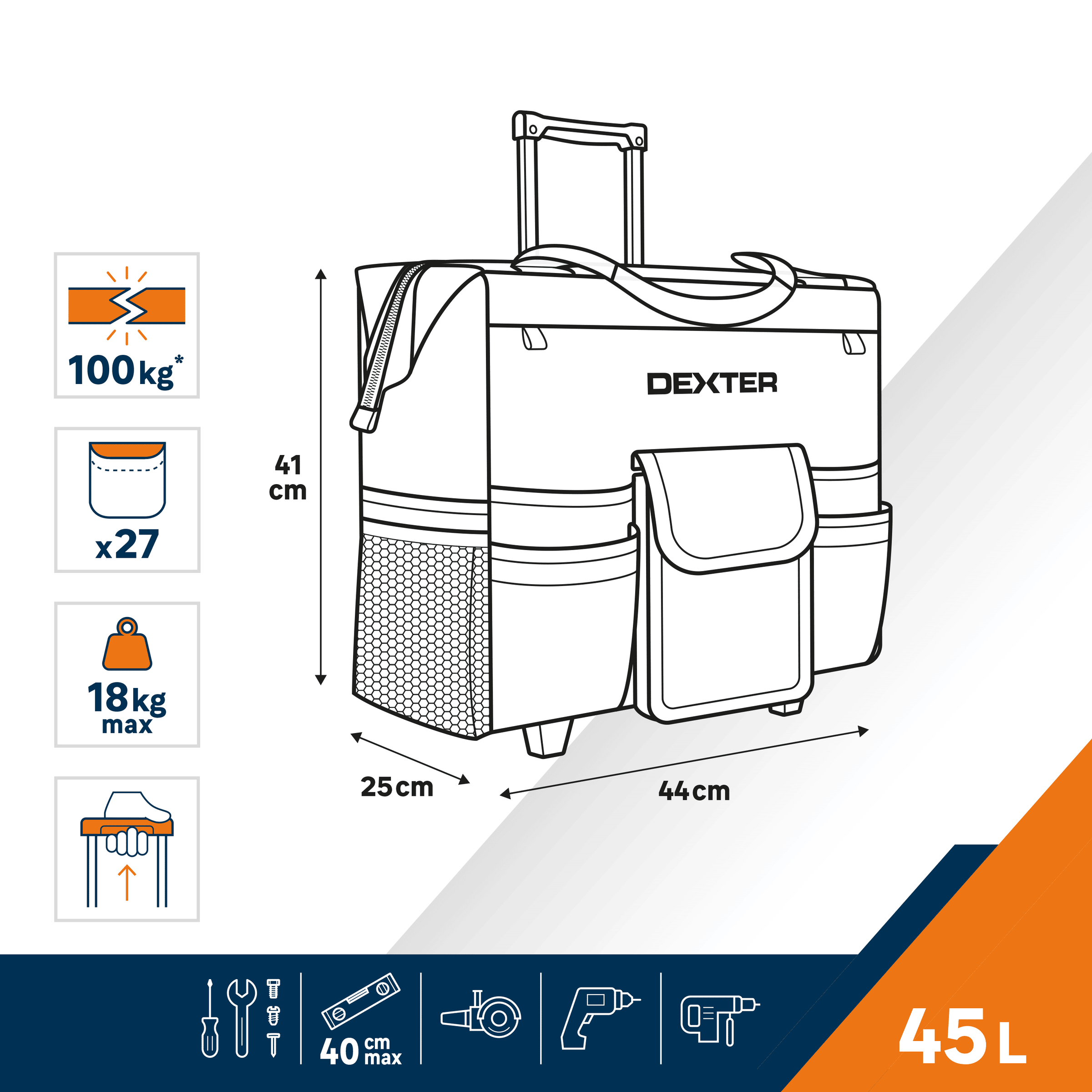 Tool bag with trolley - 45l dexter