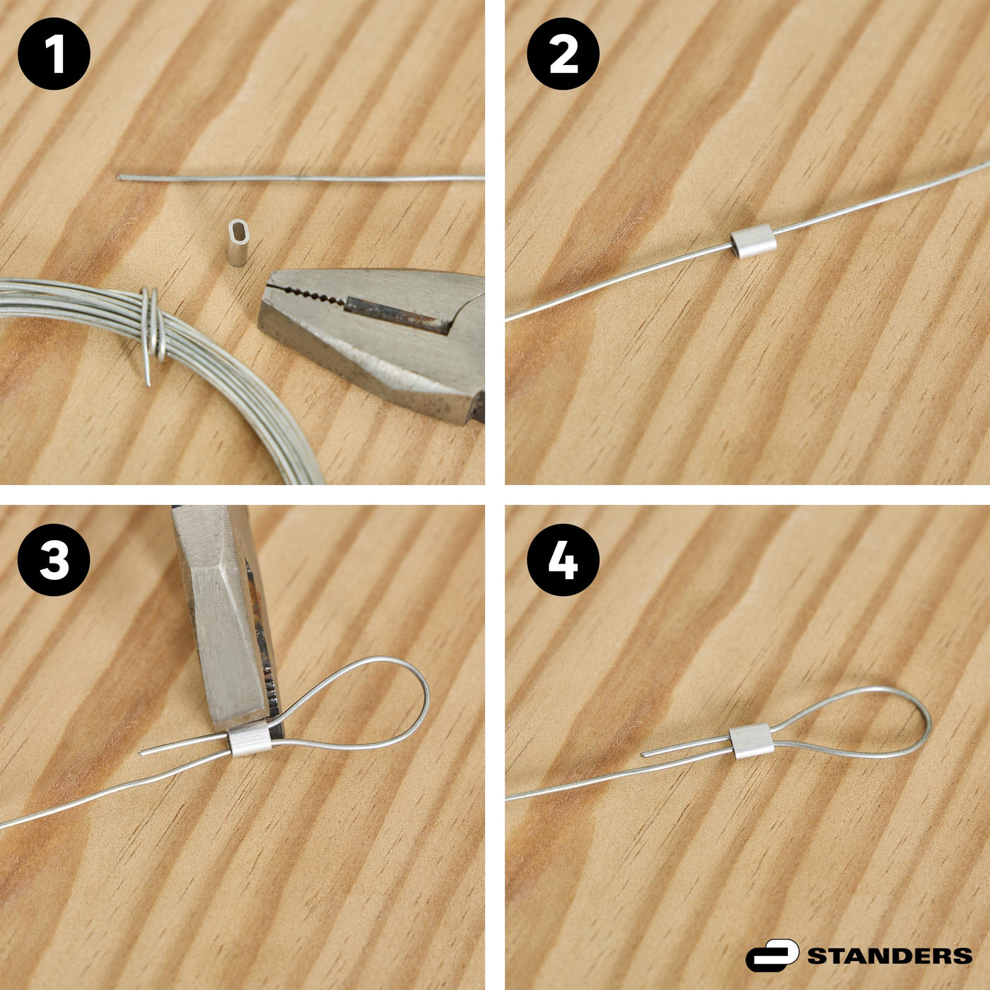 RAW ALUMINIUM CABLE CLAMPING SLEEVE STANDERS FOR CABLE D 4 MM, 4 PIECES