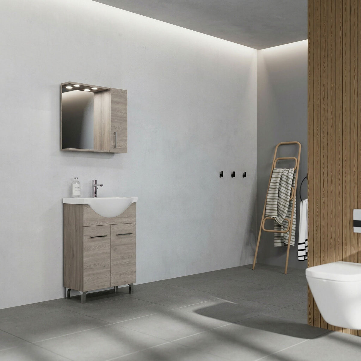 Mobile bagno new rubino noce americano 55 cm con specchio led