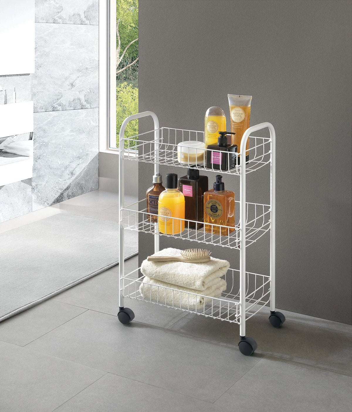 Carrello cucina siena con 3 cestelli l41xp23xh63cm in metallo colore bianco