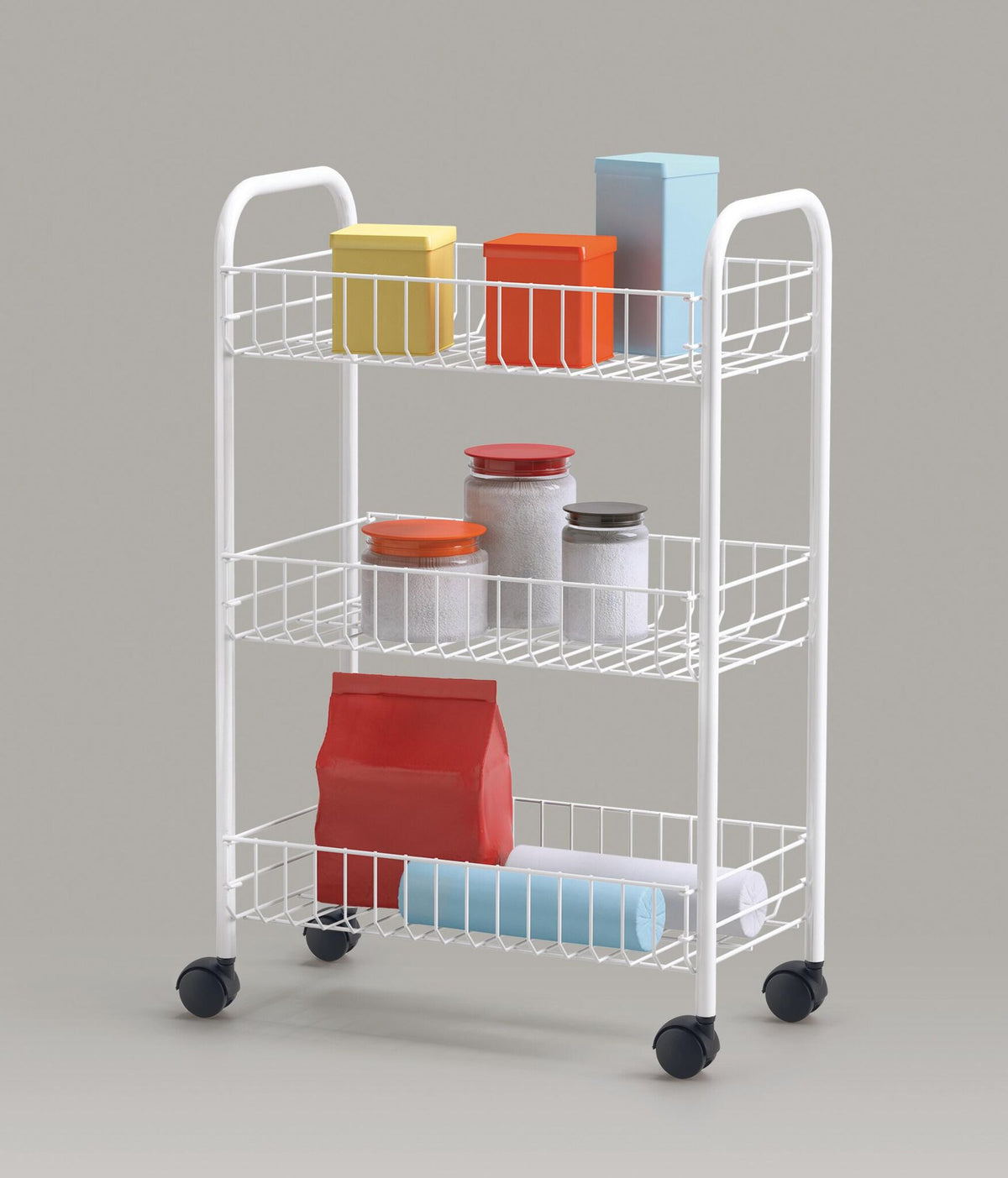 Carrello cucina siena con 3 cestelli l41xp23xh63cm in metallo colore bianco