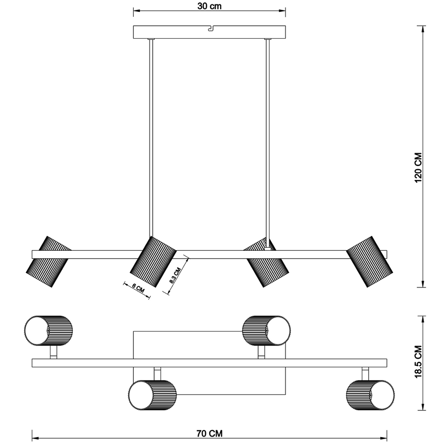 Lampadario fabio metallo oro l120cm 4xgu10