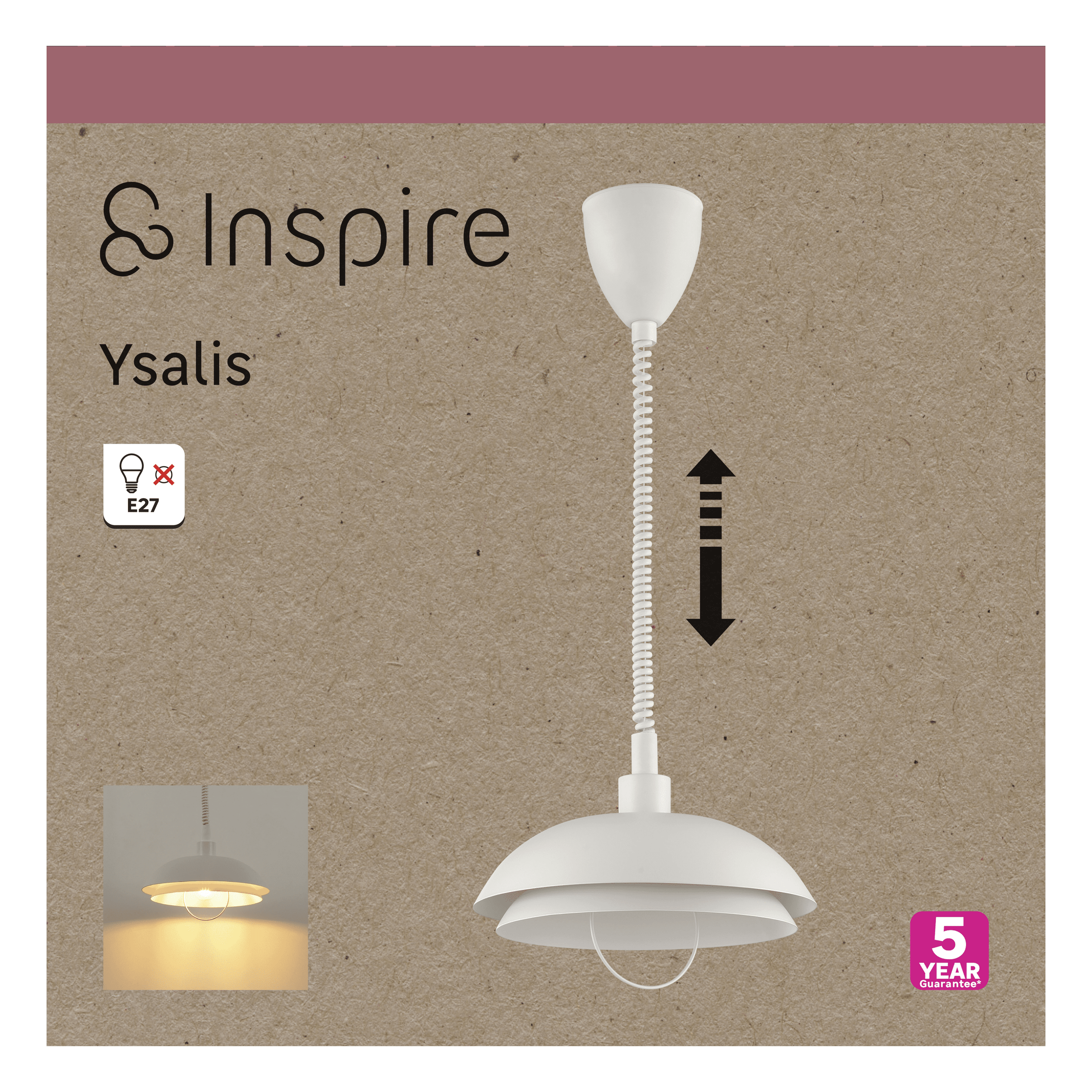 Ysalis white metal pendant light, 32 cm diameter, E27 socket (20W)
