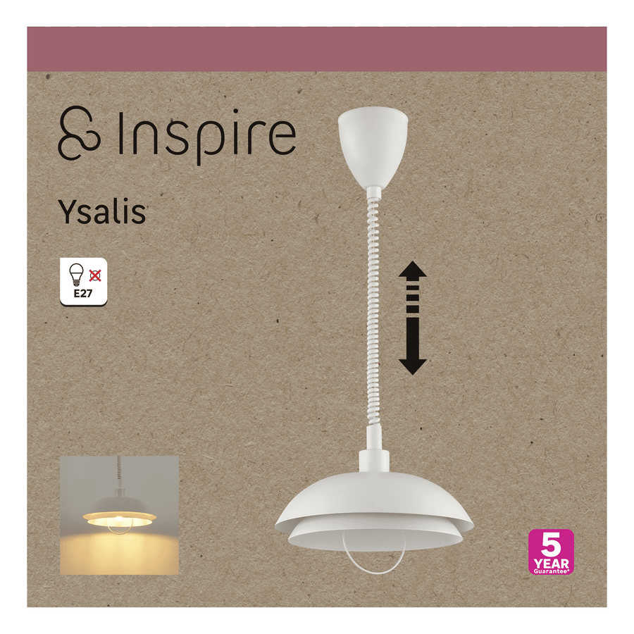 Ysalis white metal pendant light, 32 cm diameter, E27 socket (20W)