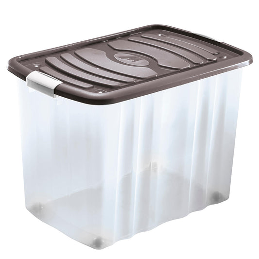 Contenitore con coperchio big roll box h43 l59 p39cm 65lt chiusura clip con ruote