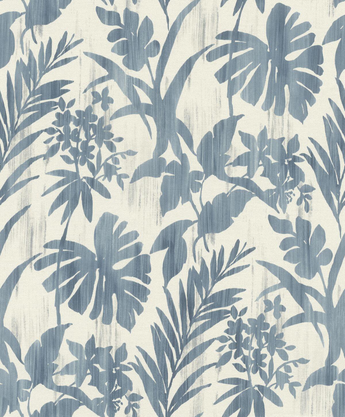 BLUE MONSTERA LEAVES WALLPAPER 53X10.5MT