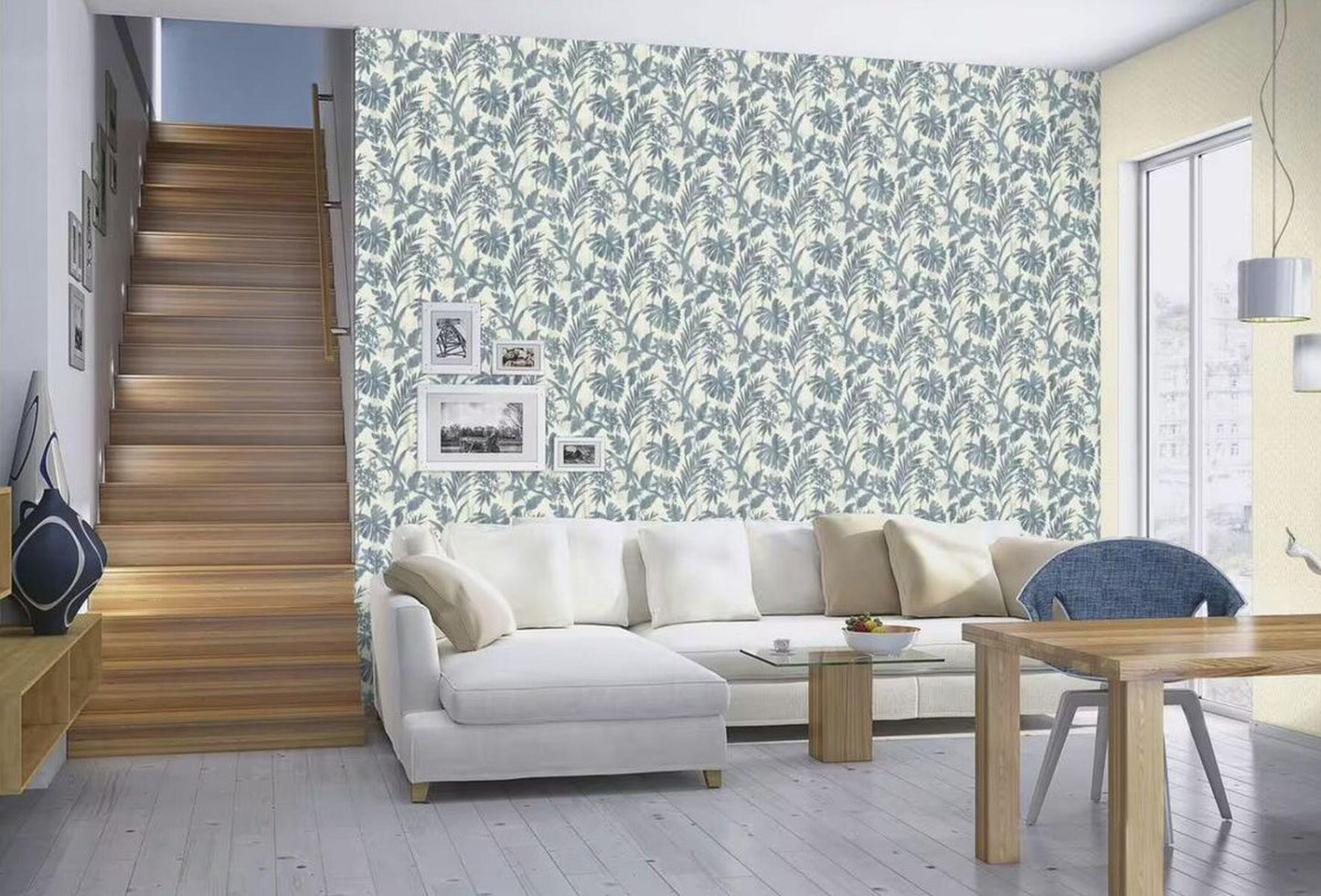 BLUE MONSTERA LEAVES WALLPAPER 53X10.5MT