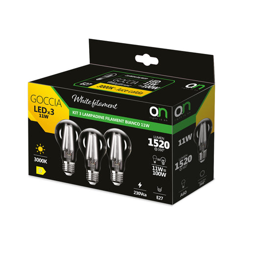 3 E27 LED bulbs = 100W, clear teardrop shape, warm white filament
