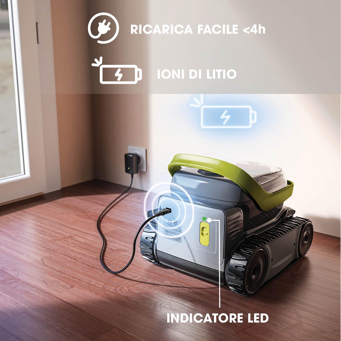 PIXEL BATTERY ROBOT OP-3220 FOR POOLS UP TO 8x4MT BOTTOM AND WALL CLEANING