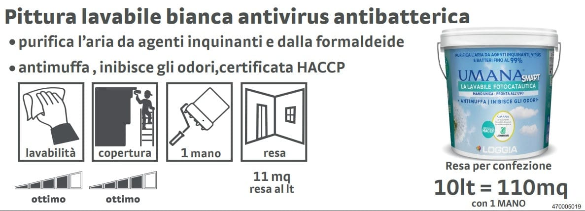 Bricocenter PITTURA BIANCA LAVABILE FOTOCATALITICA UMANA SMART 10 LT