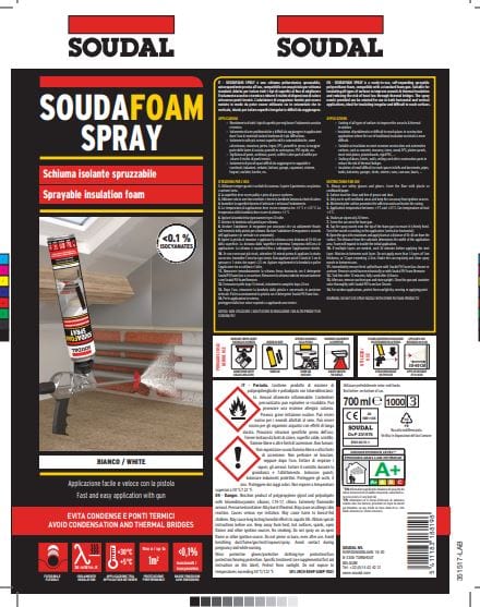 Bricocenter WHITE DIISOCYANATE SPRAYABLE POLYURETHANE FOAM FOR SOUDAL GUN 700ML