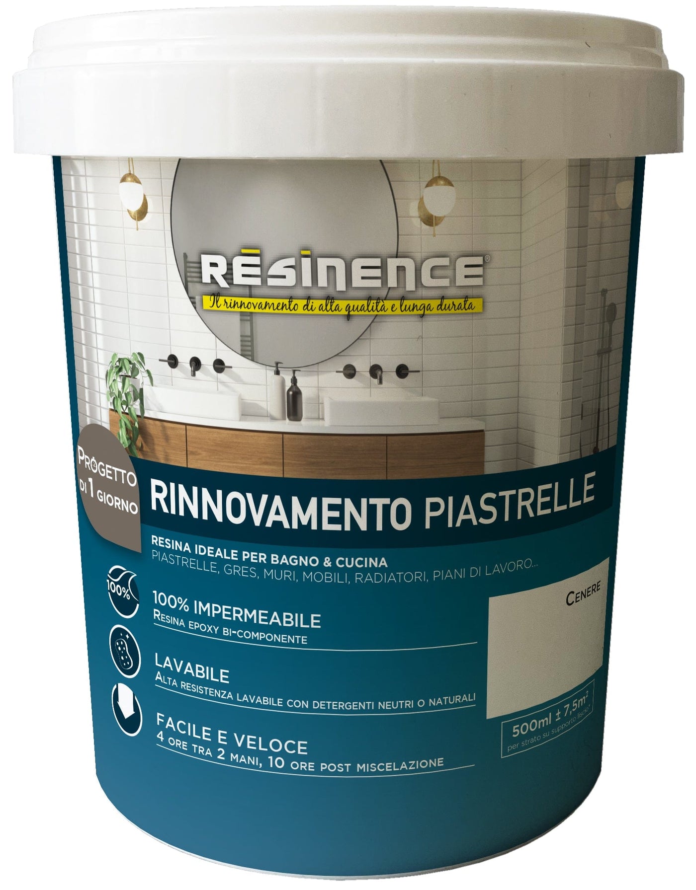 Bricocenter TWO-COMPONENT WATER-BASED ASH WHITE SATIN FINISH TILE RESINENCE 500 ML