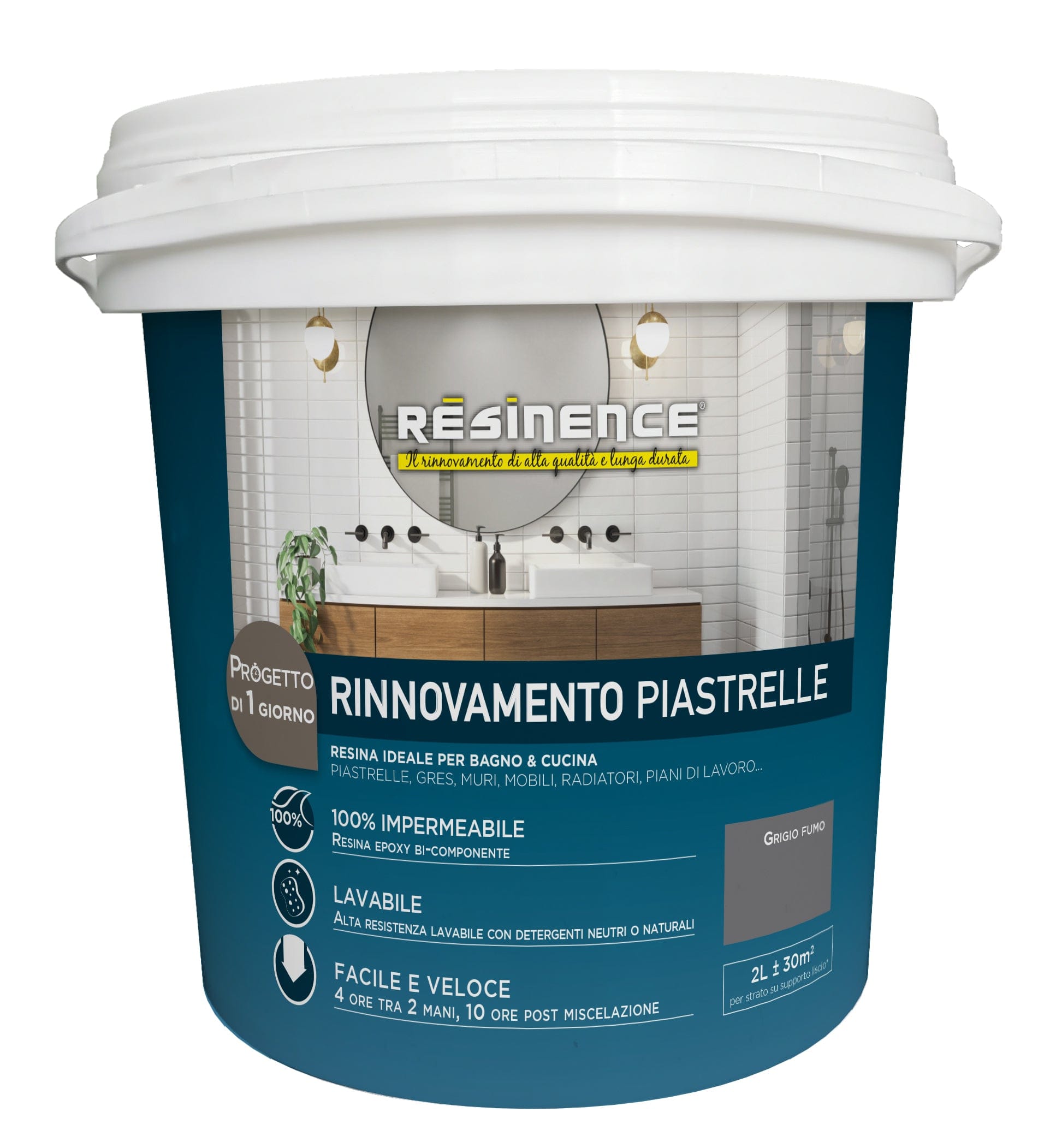 Bricocenter TWO-COMPONENT WATER-BASED SMOKE GRAY SATIN TILE RESINENCE 2 LT