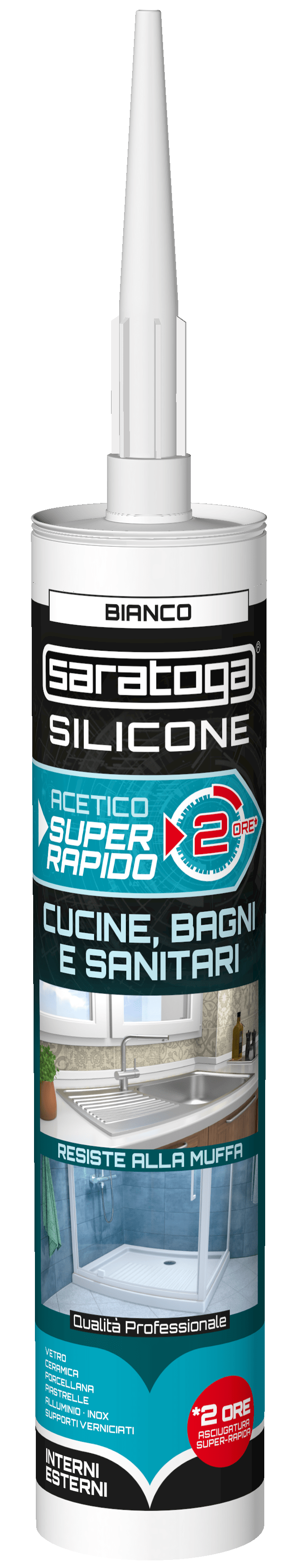 Bricocenter ACETIC SILICONE BATHROOMS AND KITCHENS WHITE 2 HOURS SARATOGA 280 ML