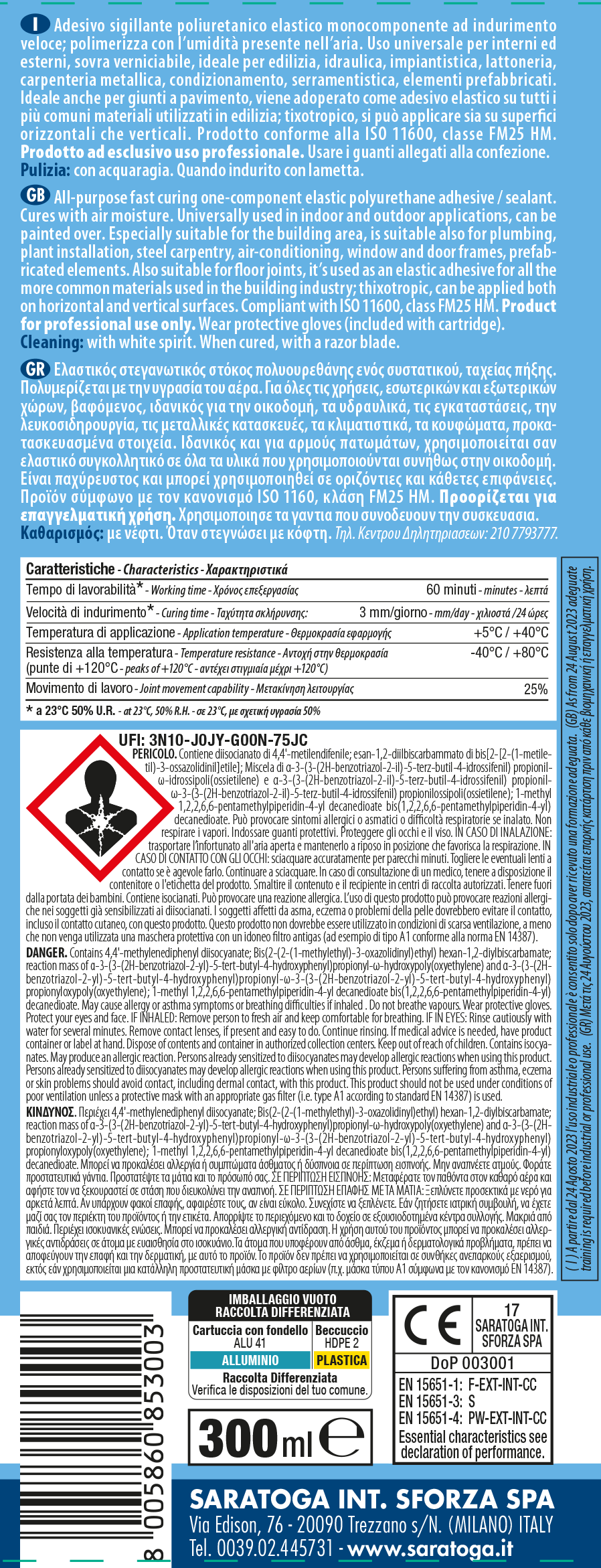 Bricocenter POLYURETHANE SEALANT FOR CONSTRUCTION WHITE FLEXEDIL SARATOGA 300 ML