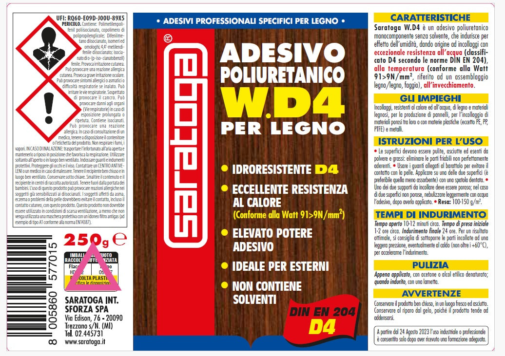 D4 WATER RESISTANT WOOD GLUE ALSO OUTDOOR SARATOGA 250GR