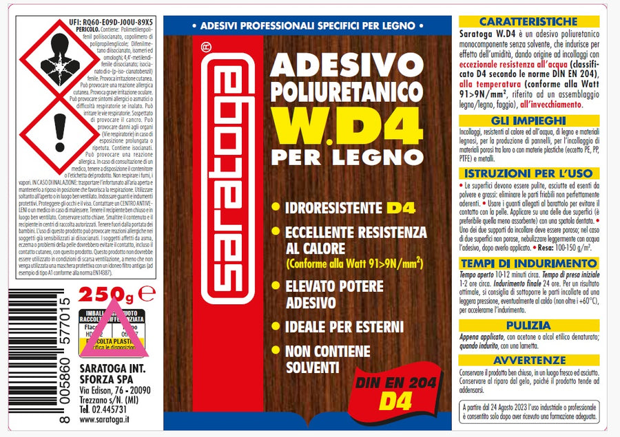 D4 WATER RESISTANT WOOD GLUE ALSO OUTDOOR SARATOGA 250GR