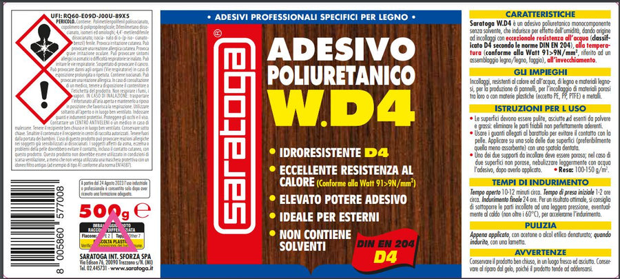 D4 WATER RESISTANT WOOD GLUE ALSO OUTDOOR SARATOGA 500GR