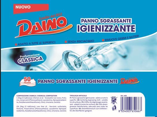 Classic Daino sanitising wipes, pack of 50