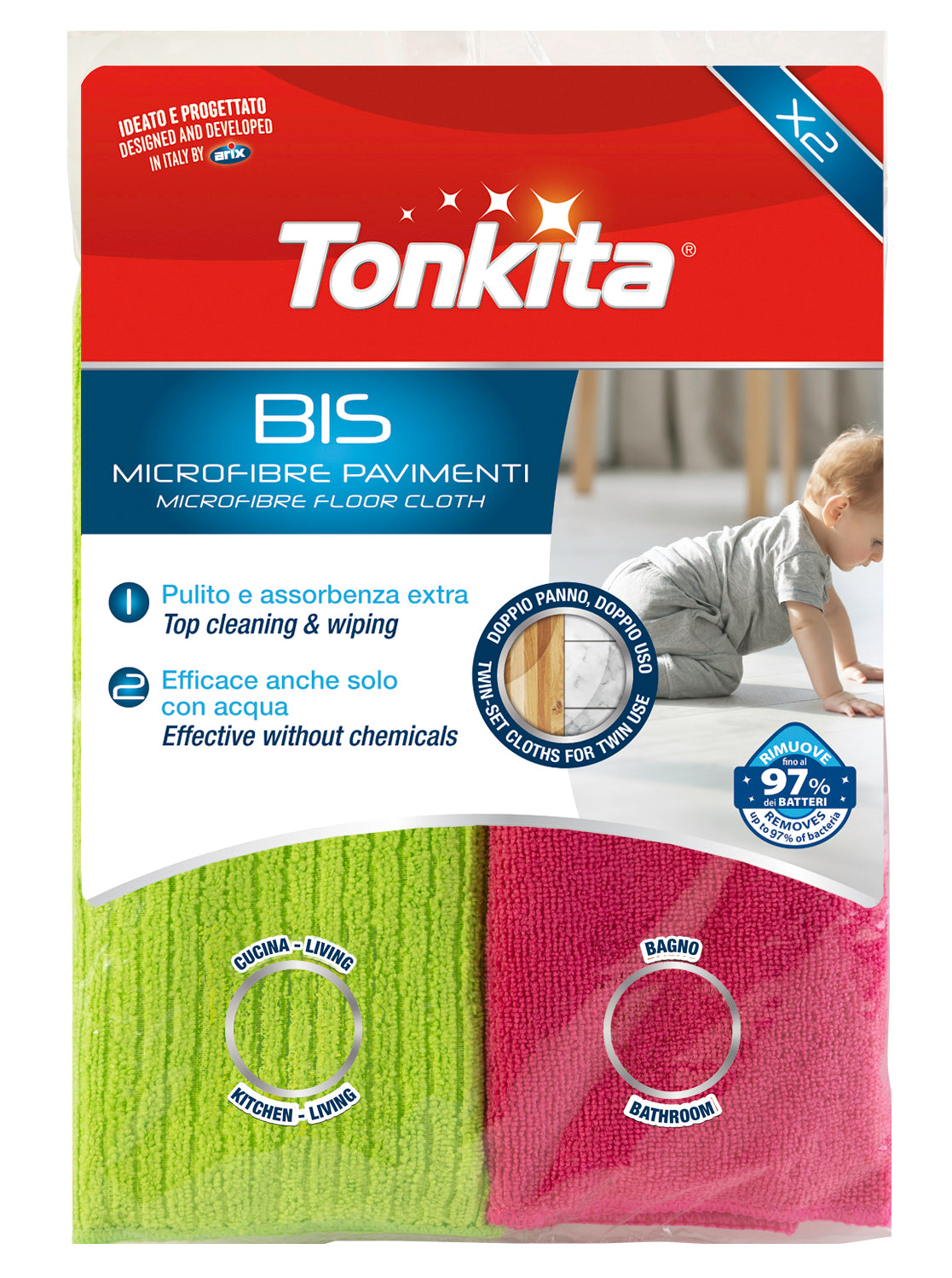 Set of microfibre floor cloths, 2 colours - Tonkita