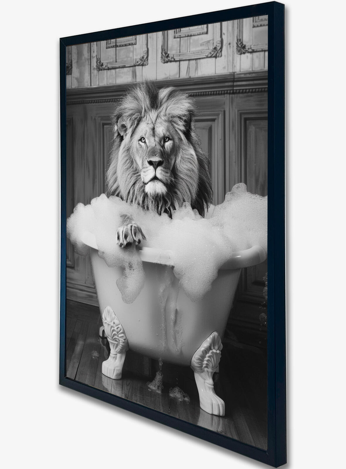FRAMED PRINT LION IN TUB 30X40