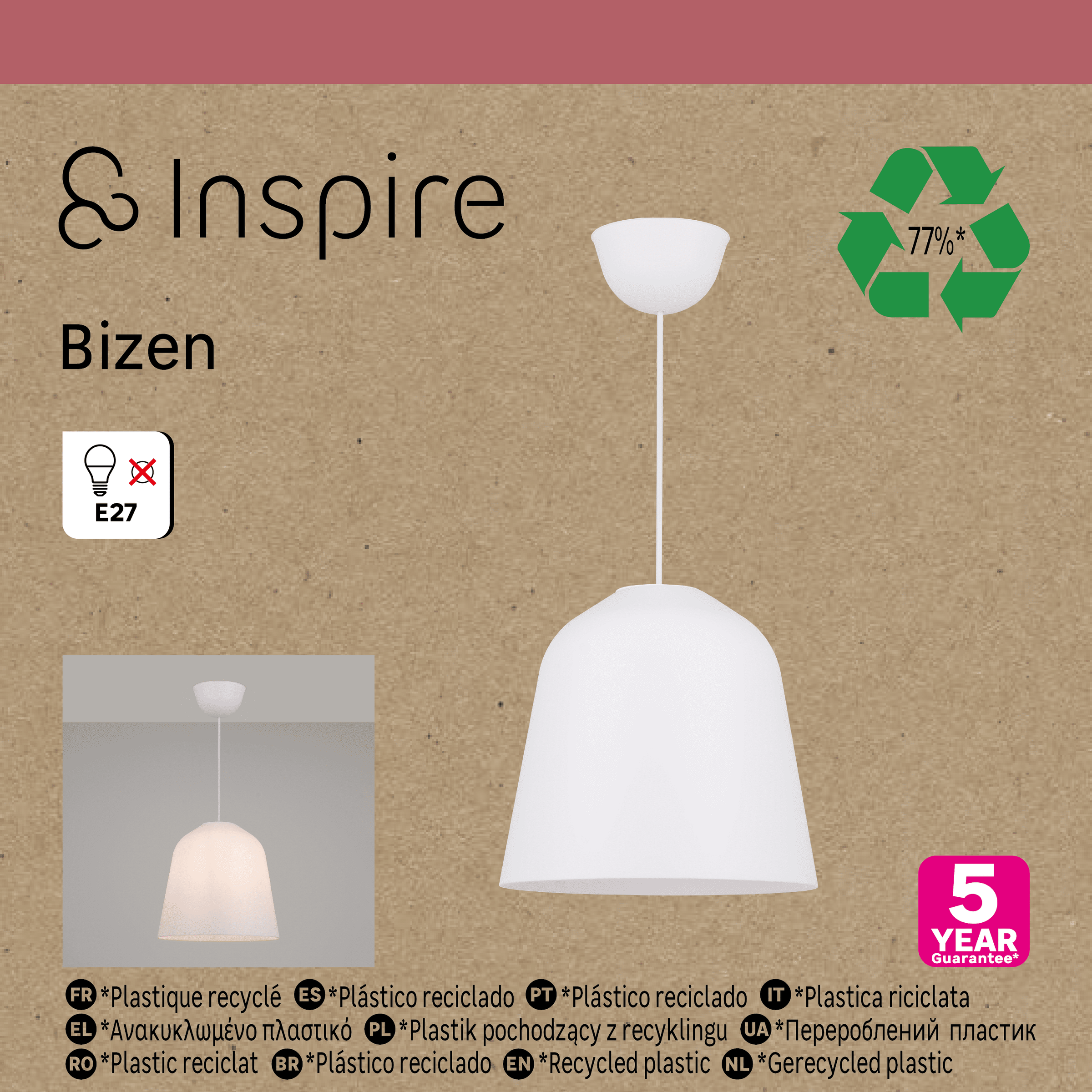 Lampadario bizen plastica bianco d27 e27=60w