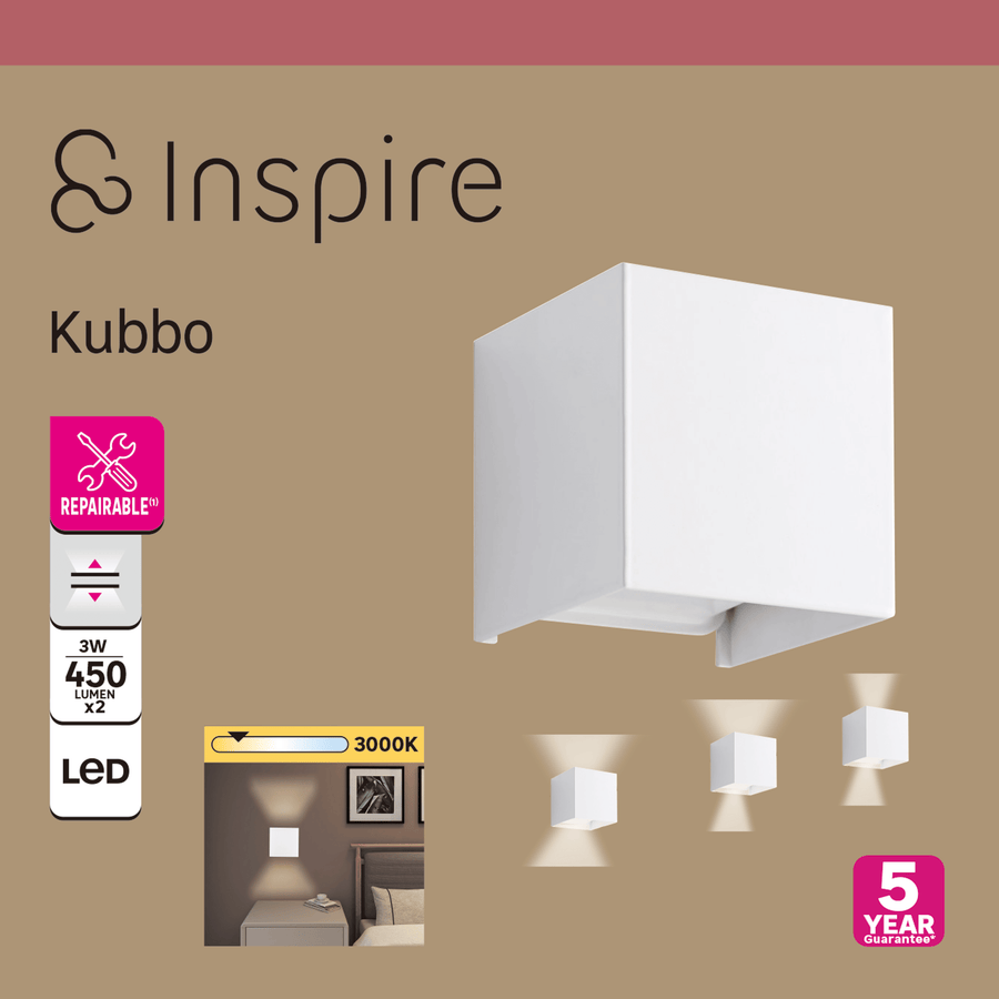 Applique kubbo metallo bianco 10x10x10cm led 9w luce calda