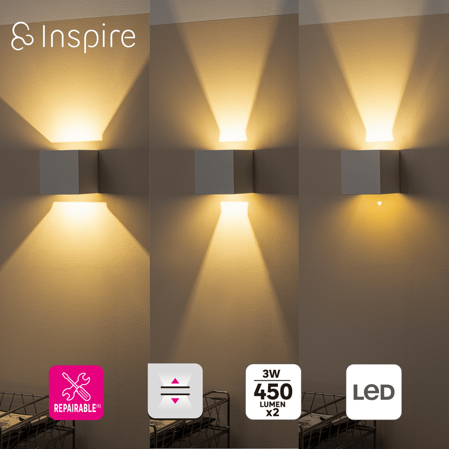 Applique kubbo metallo bianco 10x10x10cm led 9w luce calda