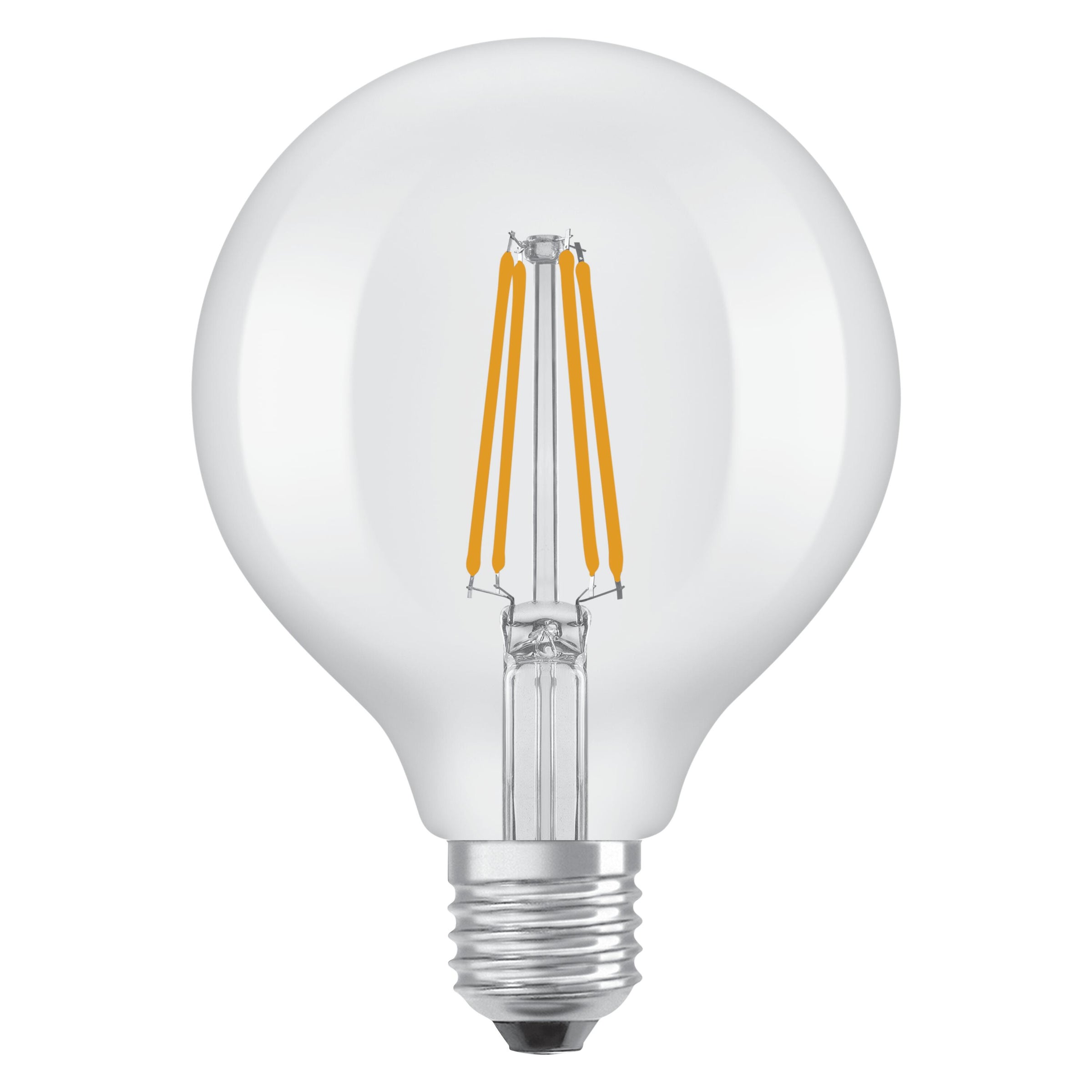 E27 LED bulb = 75W, small globe, clear, warm white