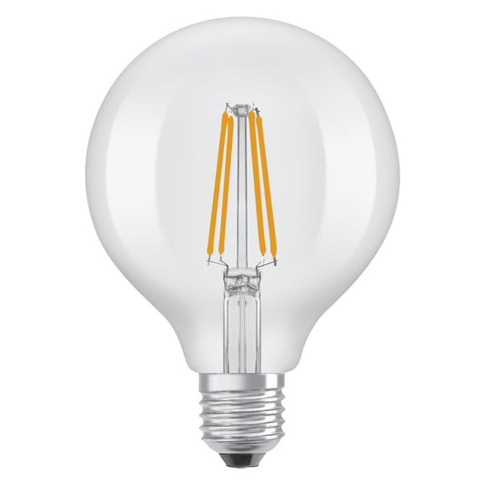 E27 LED bulb = 75W, small globe, clear, warm white