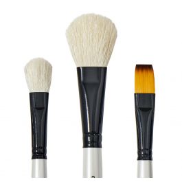 SET 3 SYNTHETIC WATERCOLOUR BRUSHES LONG HANDLE FLAT TIP