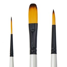 SET 3 SYNTHETIC BRUSHES LONG ROUND HANDLE