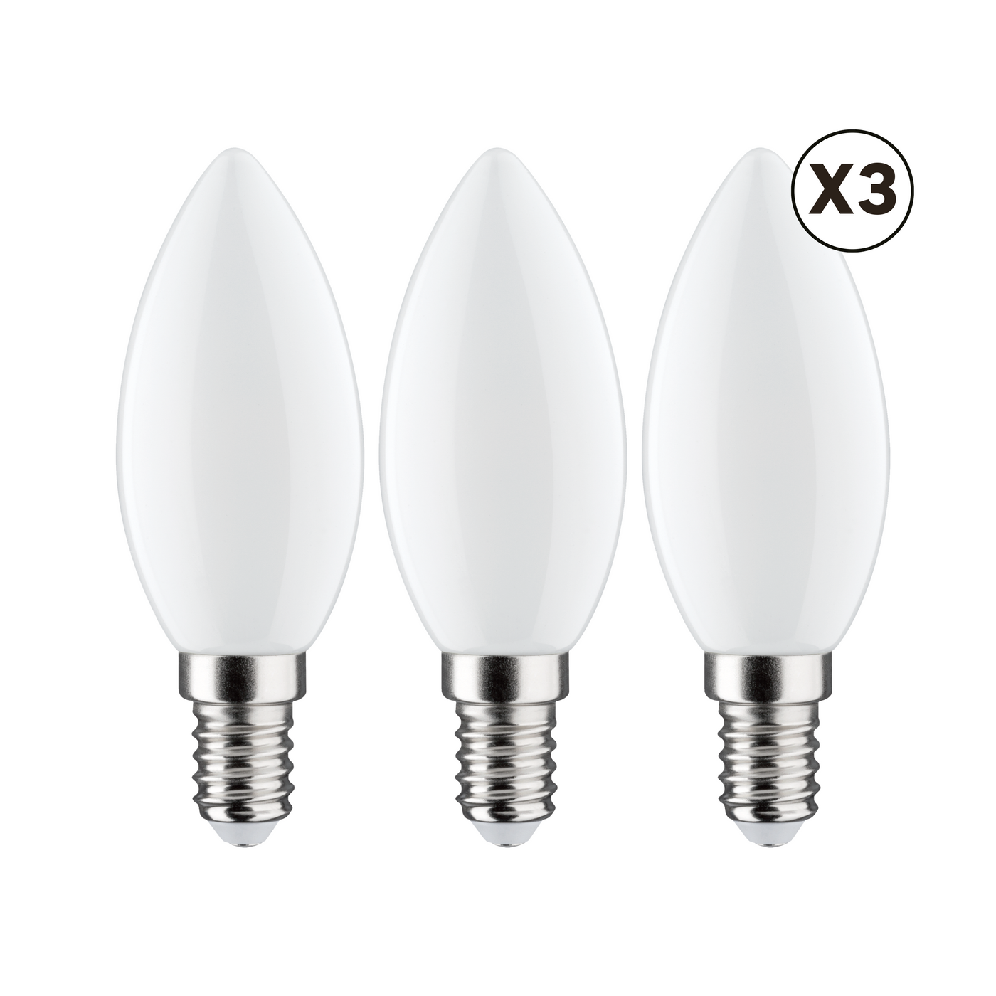 3 E14 LED bulbs = 60W, frosted candle-shaped, warm light