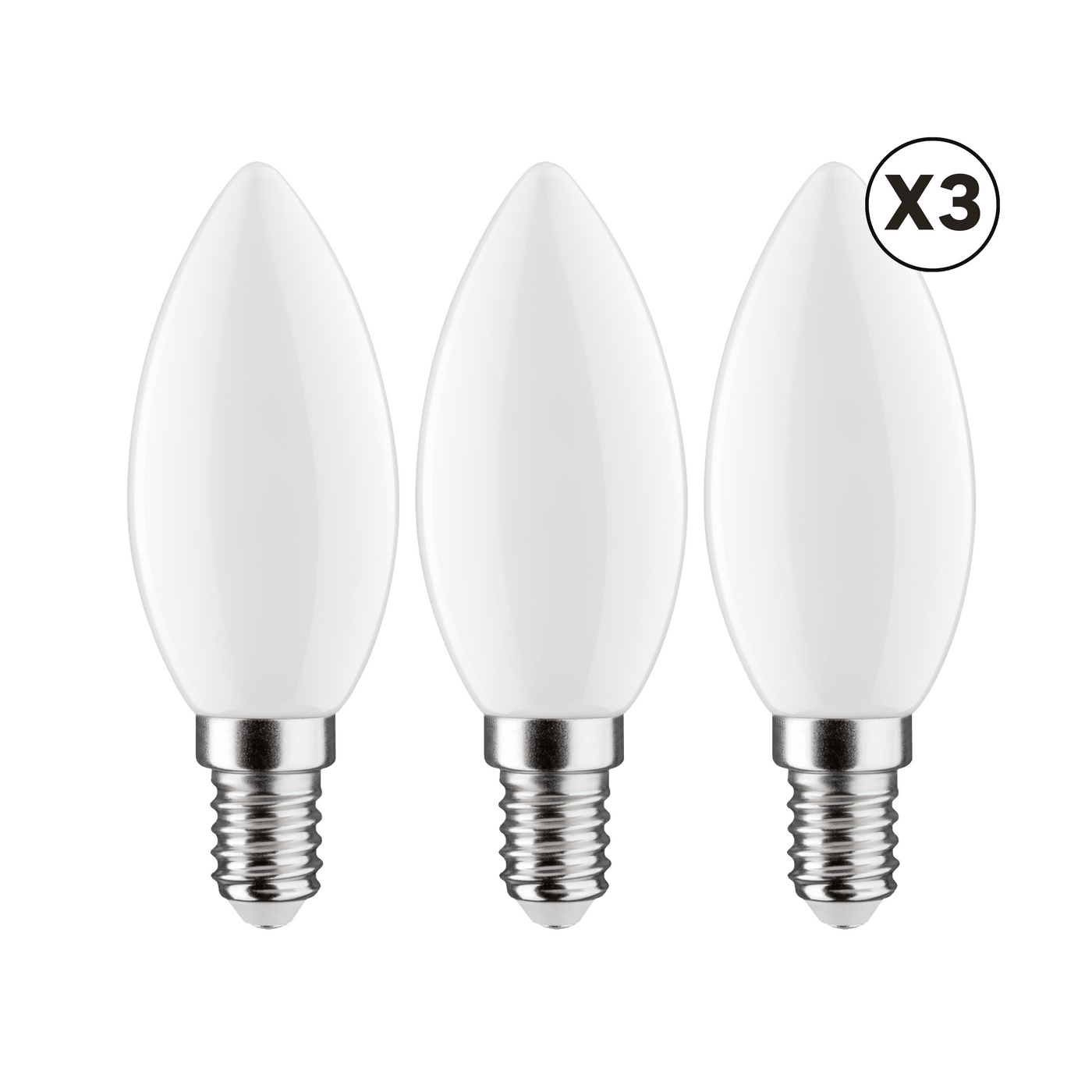 3 E14 LED bulbs = 60W, frosted candle, natural light