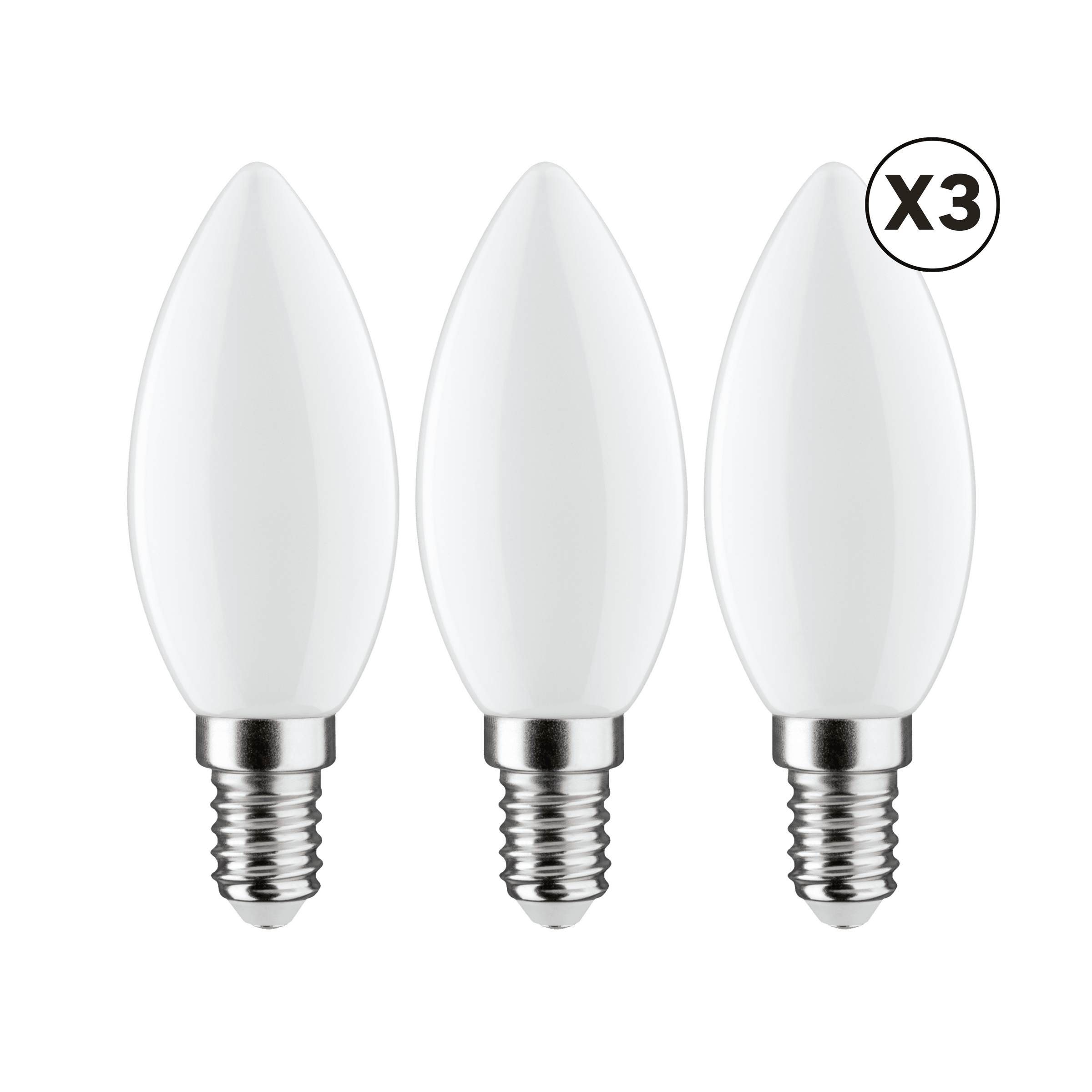 3 E14 LED bulbs = 60W, frosted candle, natural light