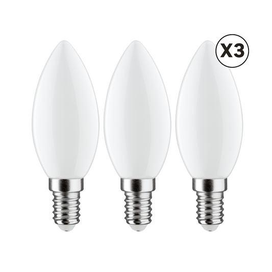 3 E14 LED bulbs = 60W, frosted candle, natural light
