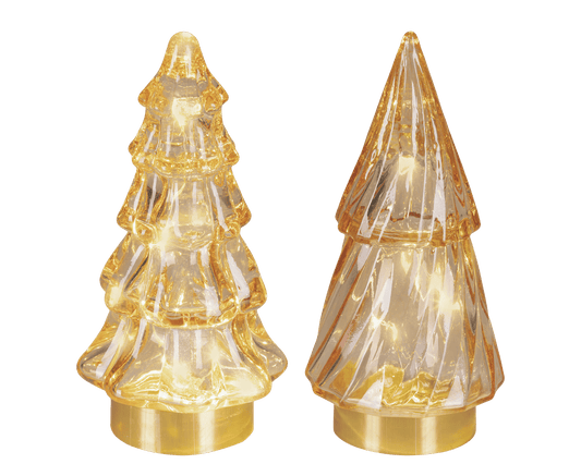 Gold glass tree with warm white micro LEDs, height 12.8 cm