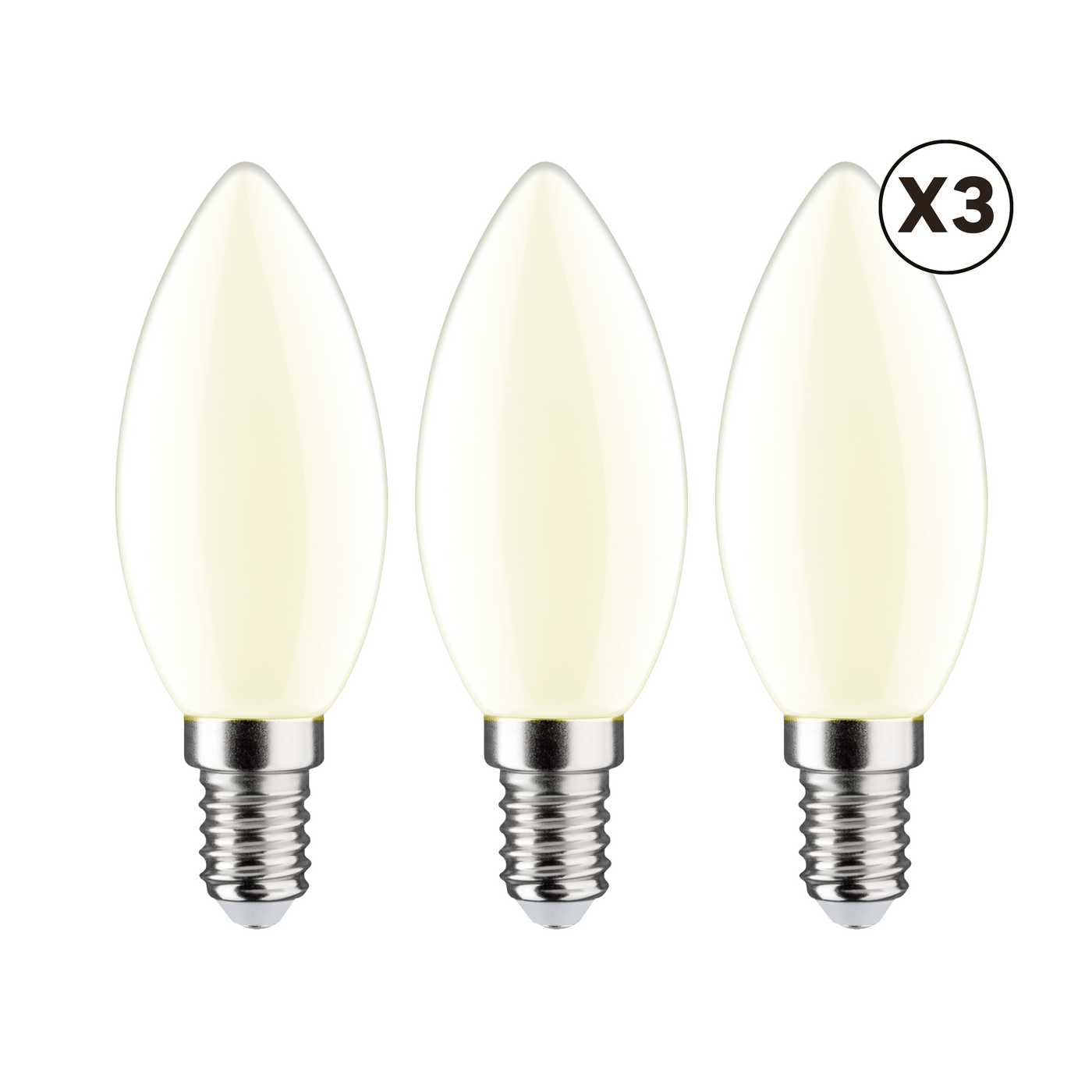 3 E14 LED bulbs = 60W, frosted candle, natural light