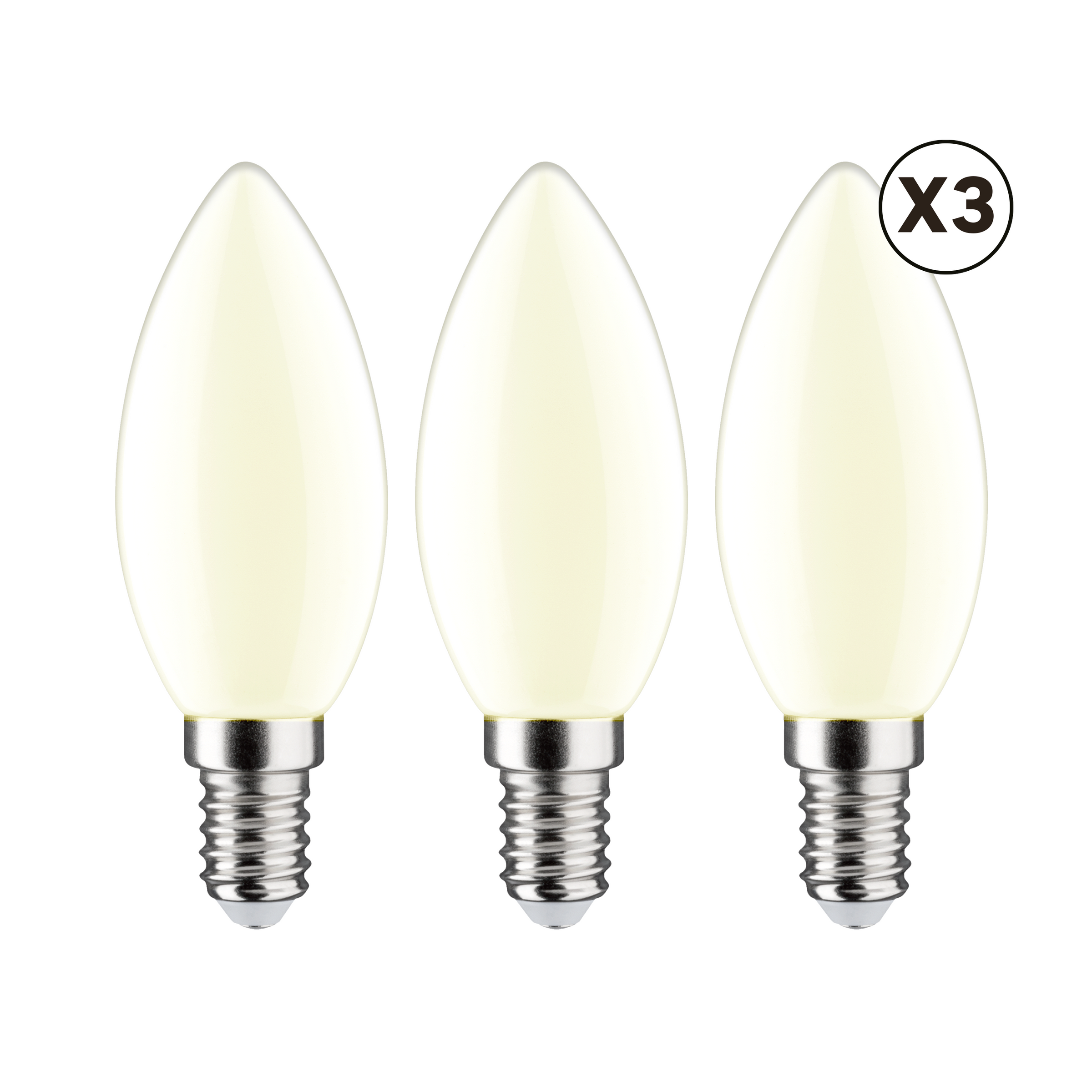 3 E14 LED bulbs = 60W, frosted candle, natural light