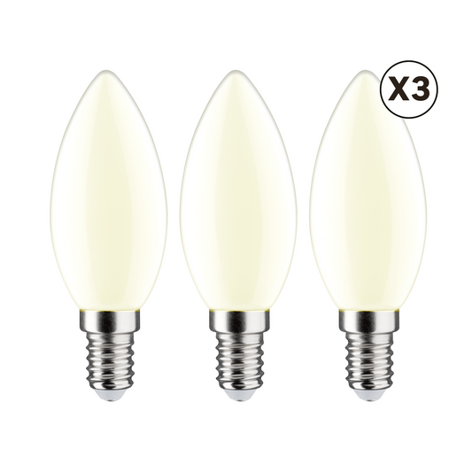 3 E14 LED bulbs = 60W, frosted candle, natural light