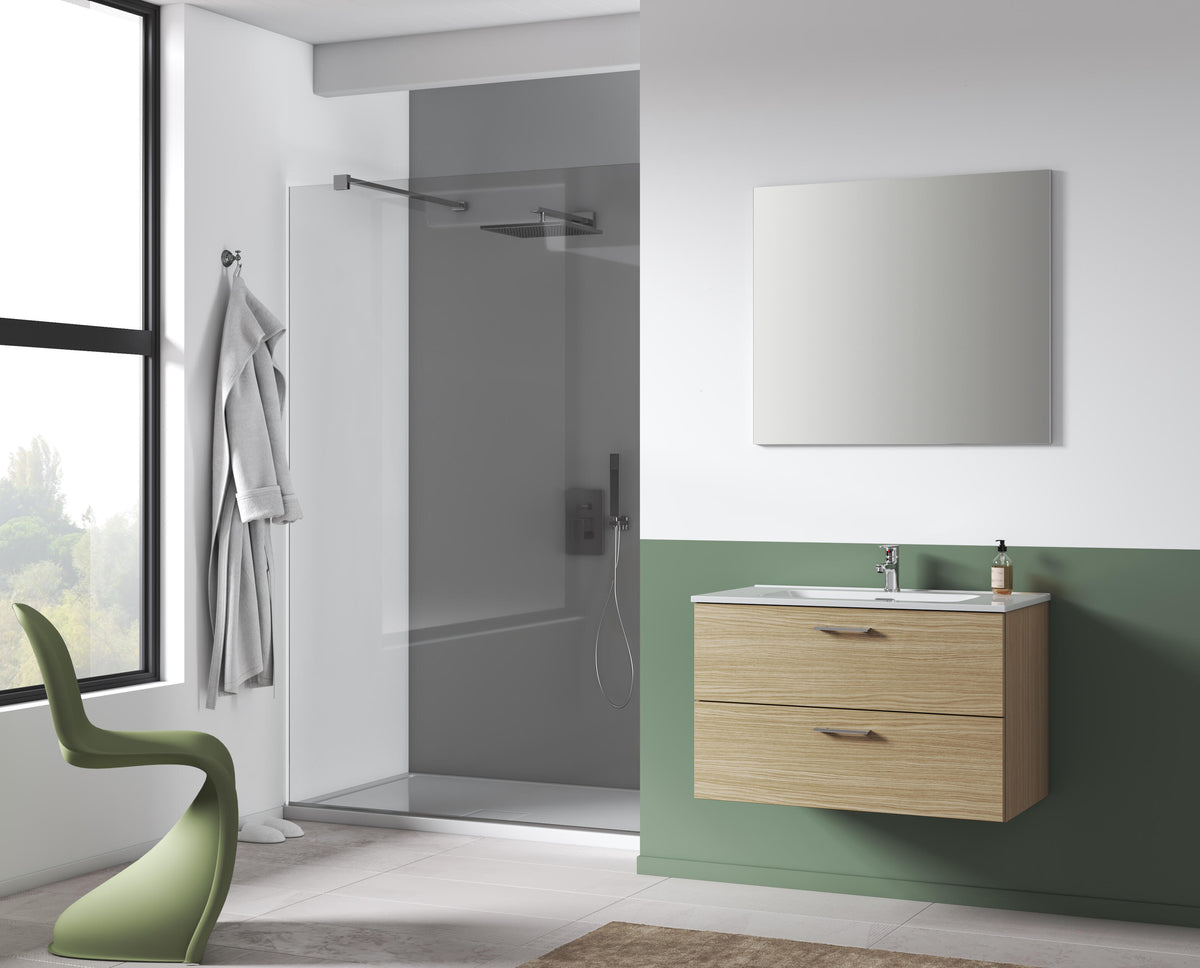 Paros bathroom set in natural oak, 80 cm, with mirror (without LED lighting)