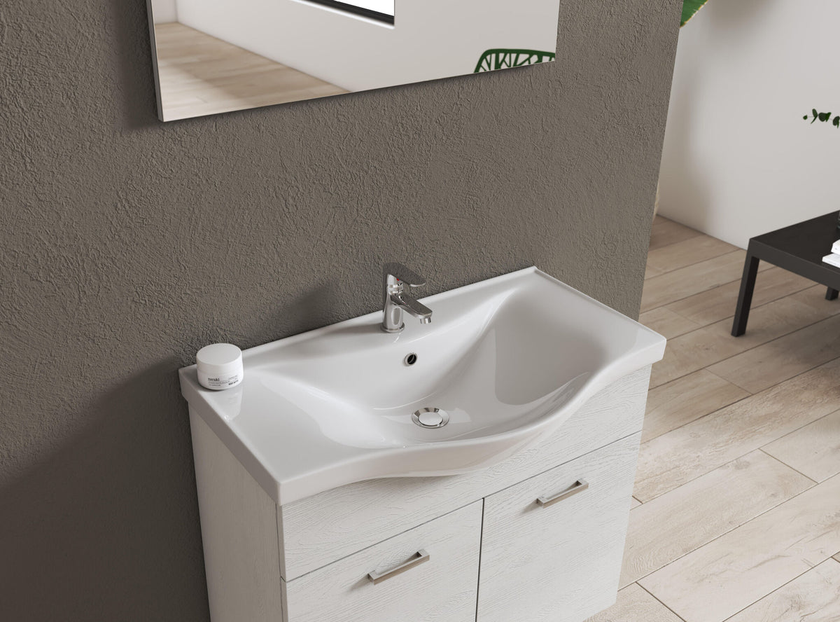 Milos white ash-effect bathroom set, 75 cm, mirror without LED lighting