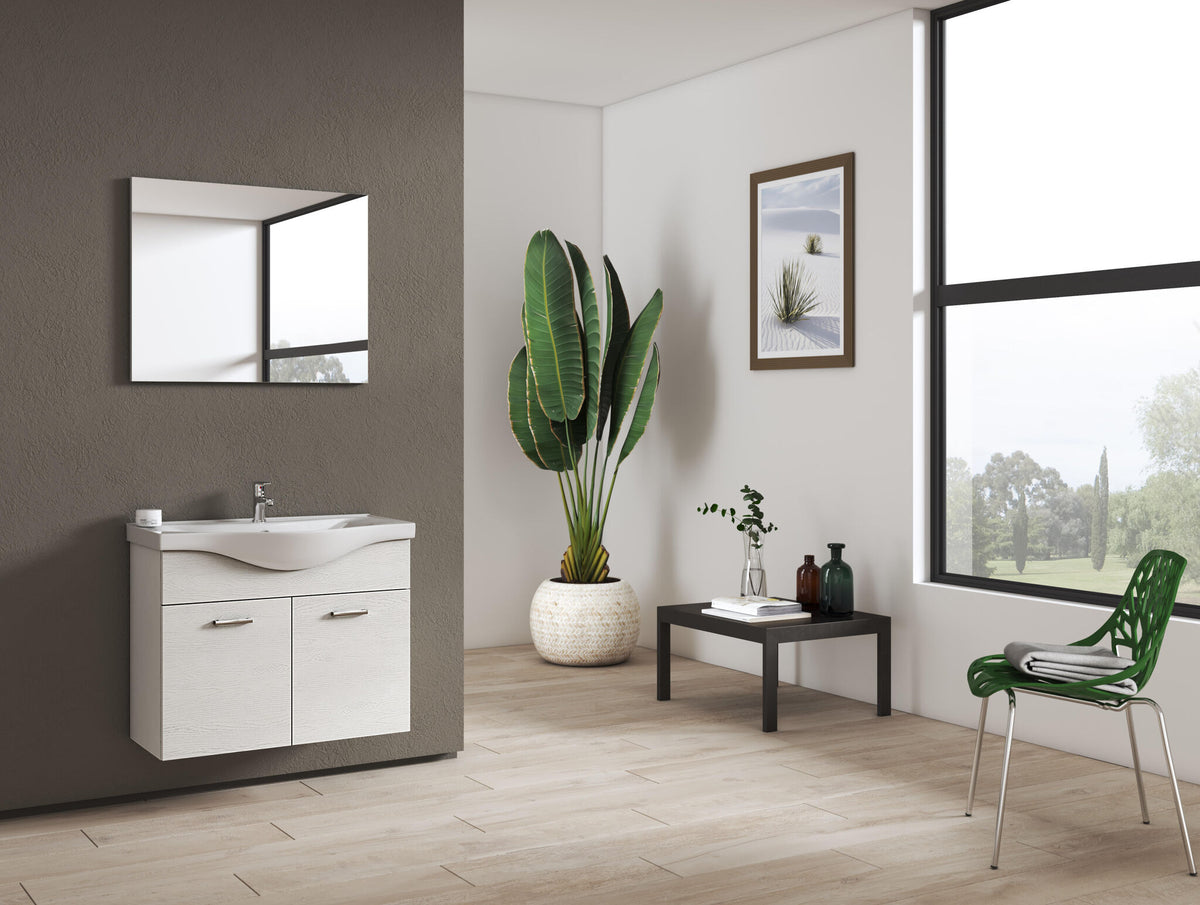 Milos white ash-effect bathroom set, 75 cm, mirror without LED lighting