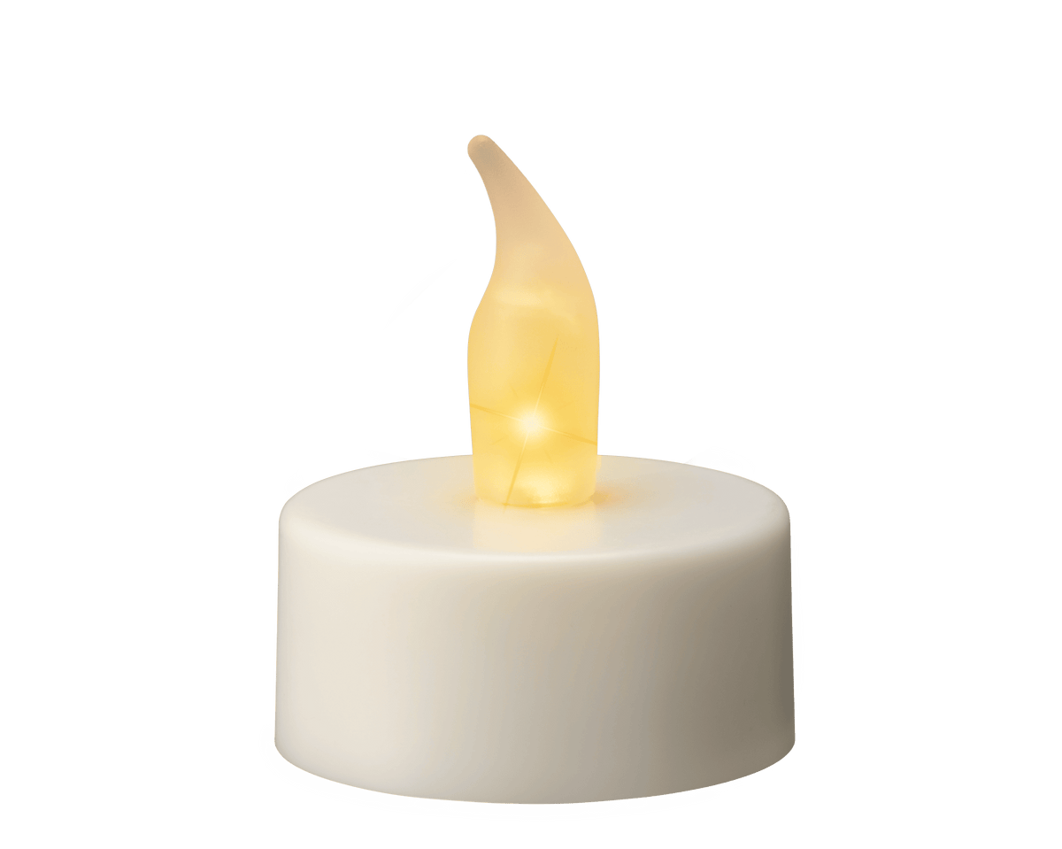 Set of 6 LED tealight candles, 3.8 cm in diameter × 4.6 cm high, with a realistic flame effect and remote control