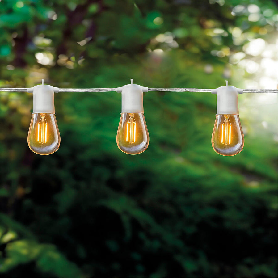 White plastic light garland, 4.5 m, 10 LED bulbs (E27), warm light, IP44
