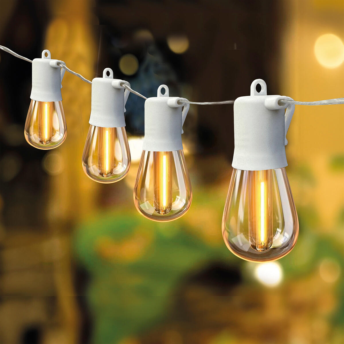 White plastic light garland, 4.5 m, 10 LED bulbs (E27), warm light, IP44