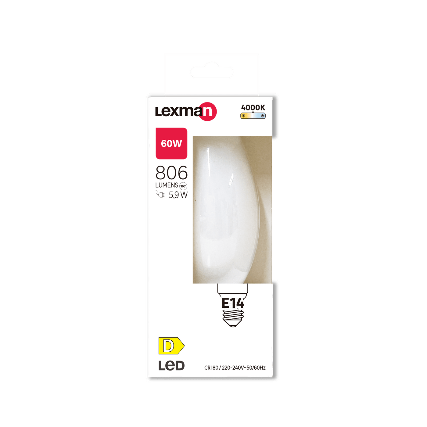 E14 LED bulb (60W equivalent), frosted, natural light